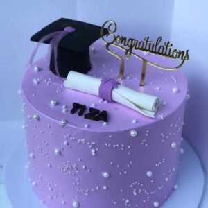 Graduation Cake in smooth lavender theme with a gold  congratulations topper