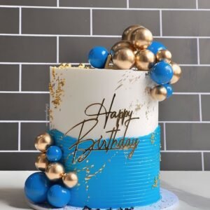 Tall single-tier birthday cake in 2tone design